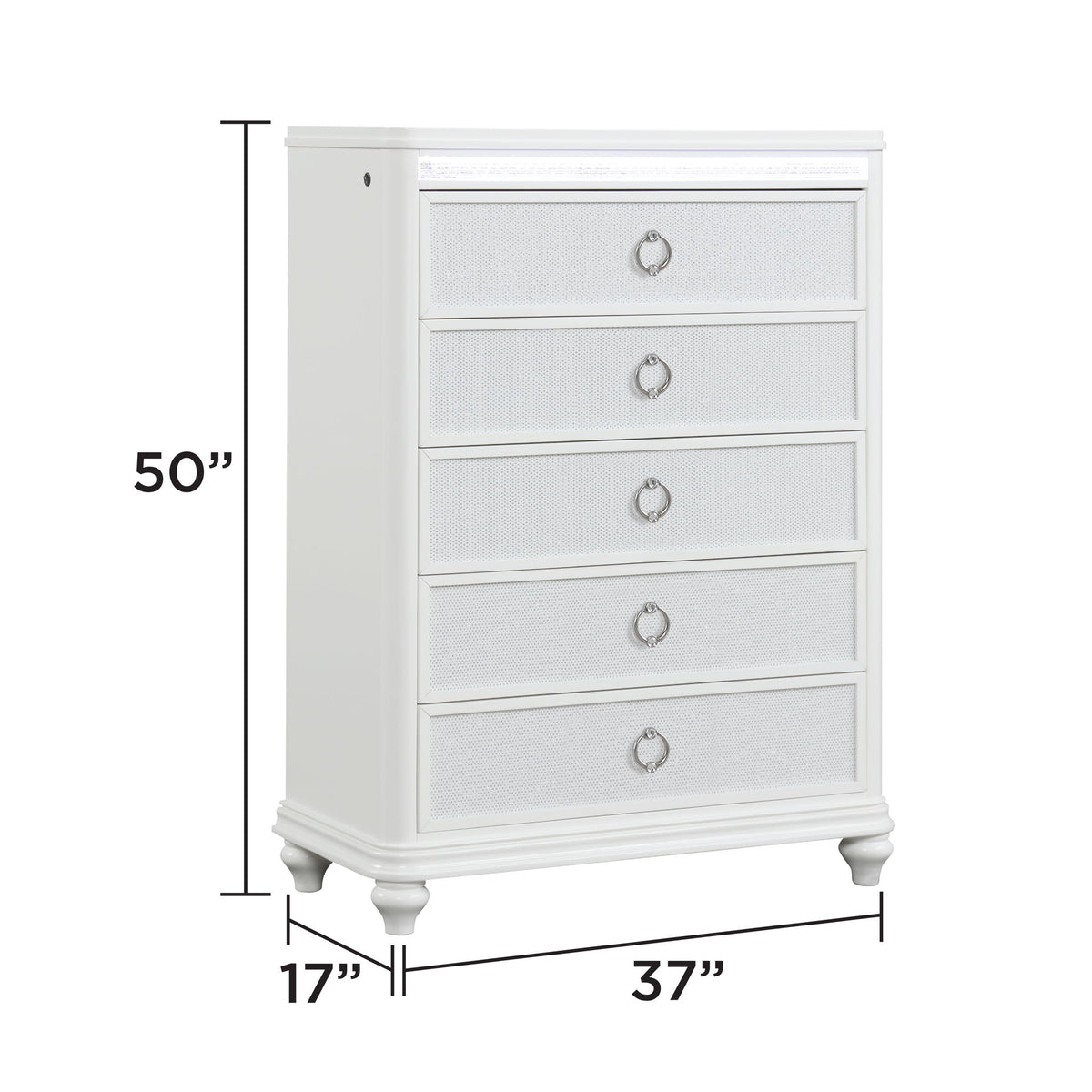 Abigale - 5 Drawer Chest With LED Lighting - White