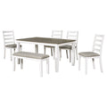 6 Piece Dining Set With 4 Upholstered Chairs & Bench - Brown / Whitewash