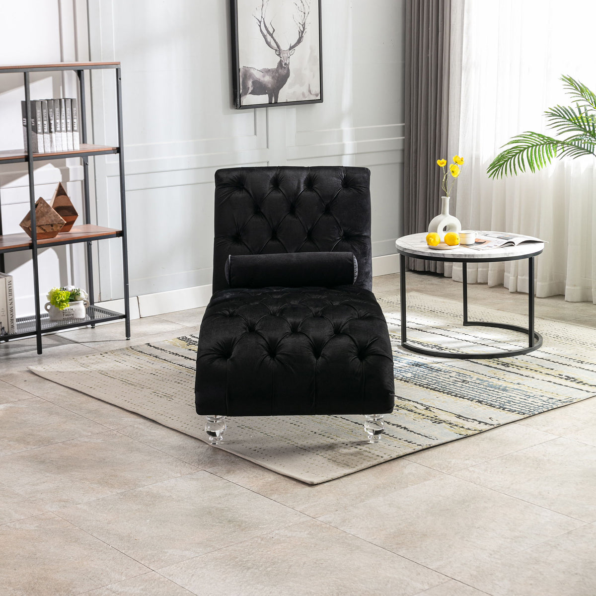 Chaise Lounge Indoor, Button Tufted Upholstered Chaise Lounge Chair With Pillow