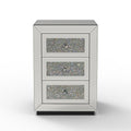 3 Drawer Nightstand With Glass Accents, Bedside Table For Bedroom - Silver