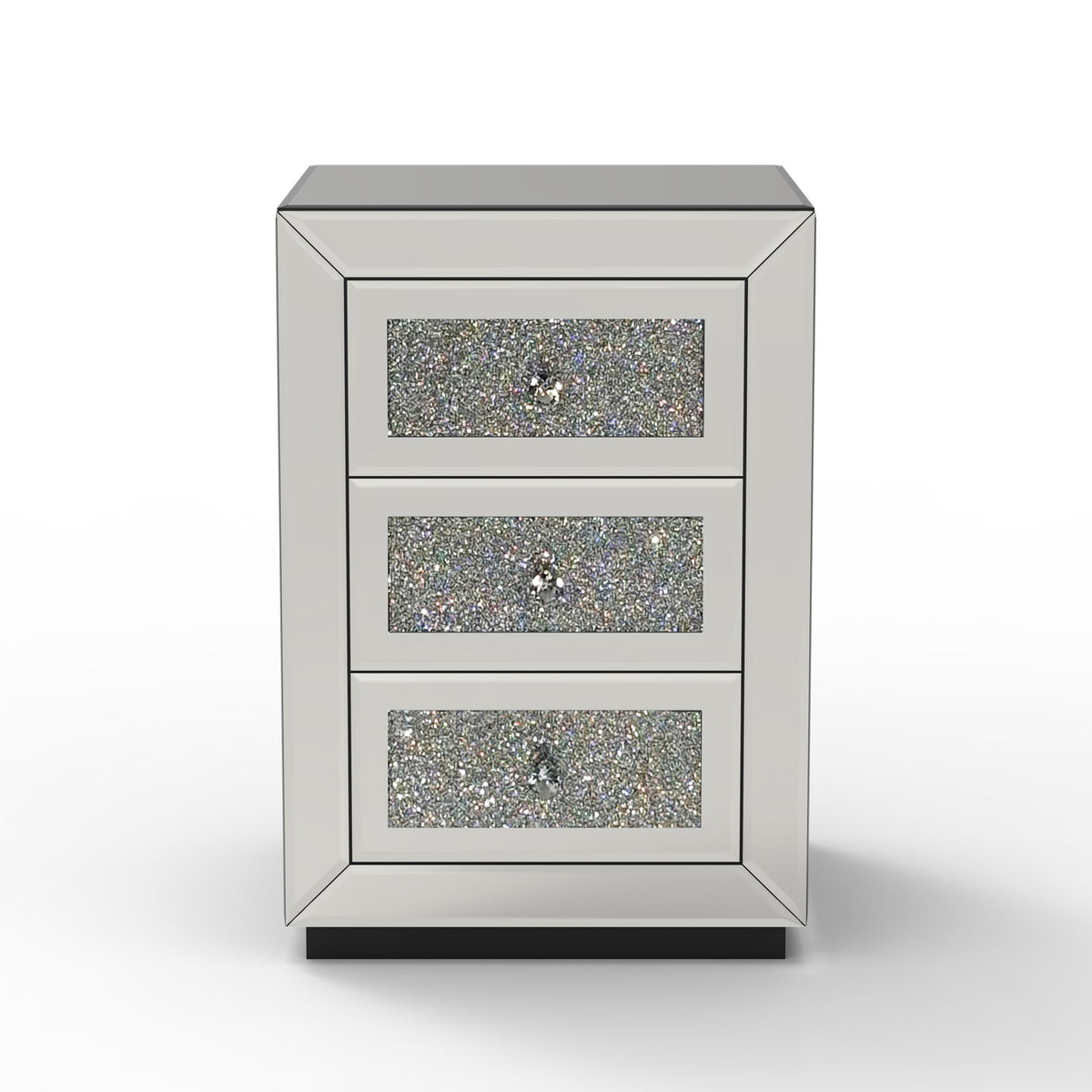 3 Drawer Nightstand With Glass Accents, Bedside Table For Bedroom - Silver