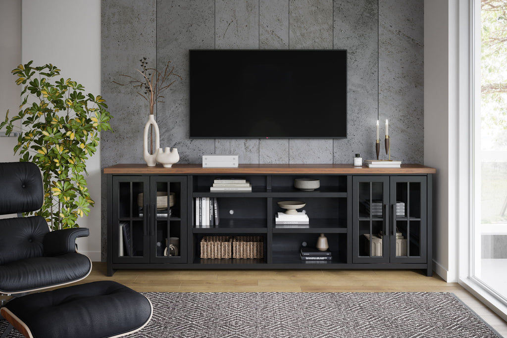 Essex - TV Stand Console For TVs Up To 100" - Black / Whiskey