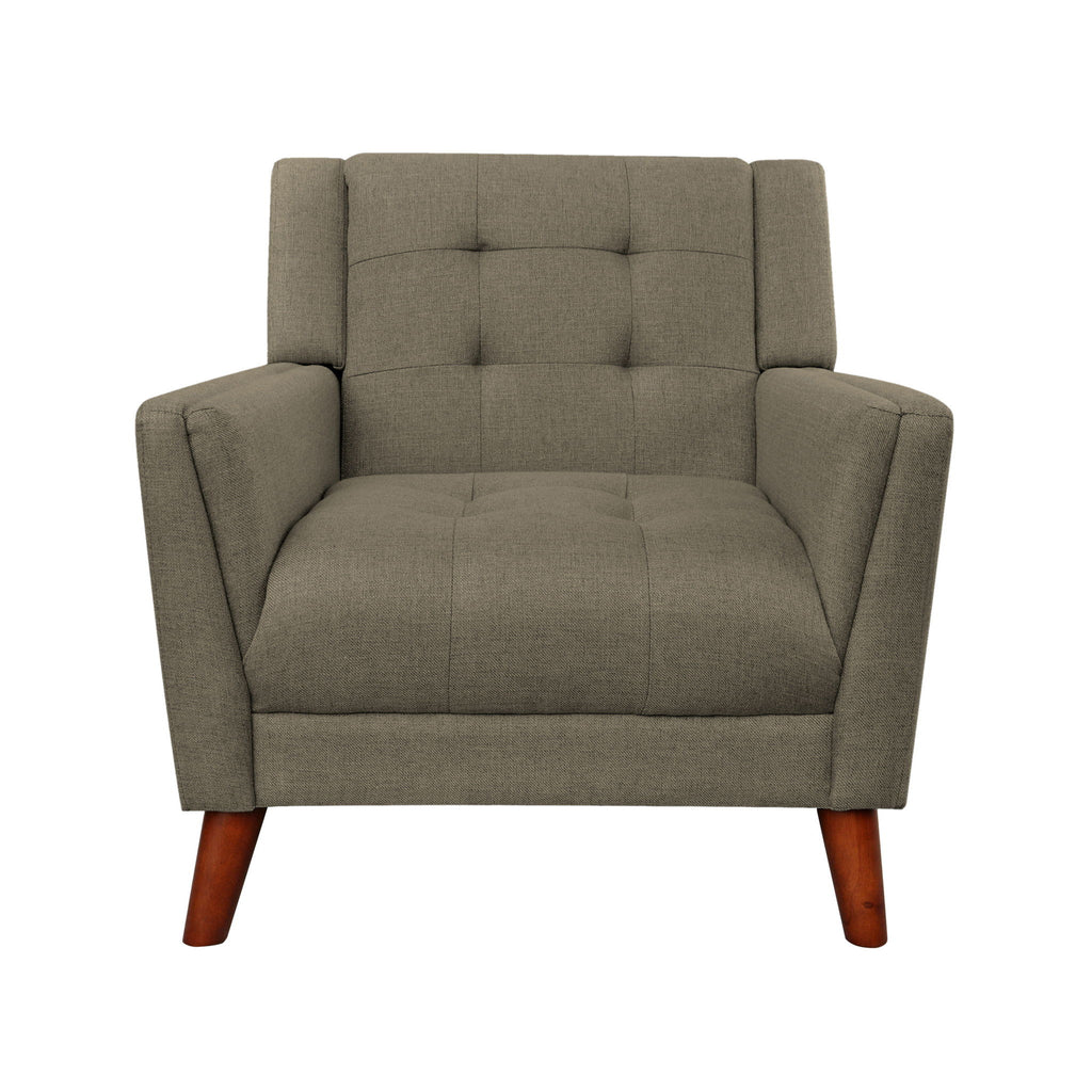 Upholstered Armchair With Button Tufting And Tapered Legs - Mocha