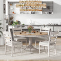 Trexm 5-Piece Retro Functional Dining Table Set Wood Round Extendable Dining Table And 4 Upholstered Dining Chairs (Off White)