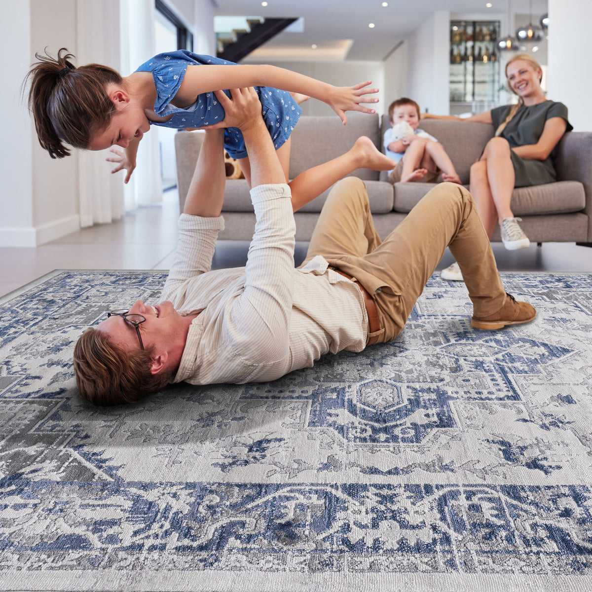 Marfi - 6' X 9' Oriental Area Rug - Blue / Gray
