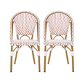 Outdoor Rattan And Aluminum French Bistro Chairs (Set of 2) Bamboo Print - Rust Red / White