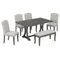Dining Table Set With 4 Upholstered Chairs And Bench