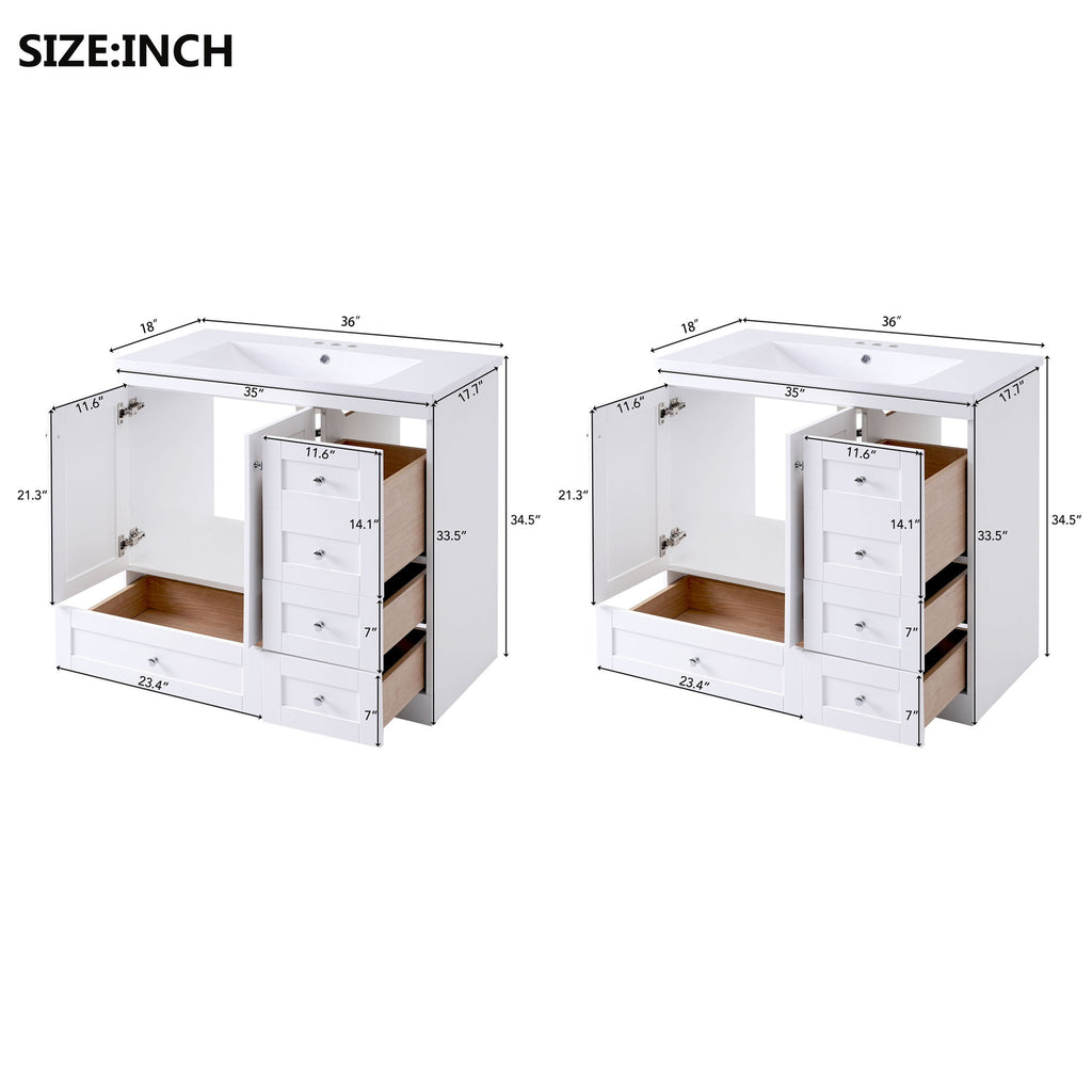 Shaker Free Standing Bathroom Vanity Cabinet & Sink, Soft Close Drawers, Soft Close Doors