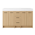 Double Sink Bathroom Vanity With 3 Drawers, Large Storage, Integrated Sink, Freestanding Cabinet, Soft Close Hardware - Glossy White / Light Oak