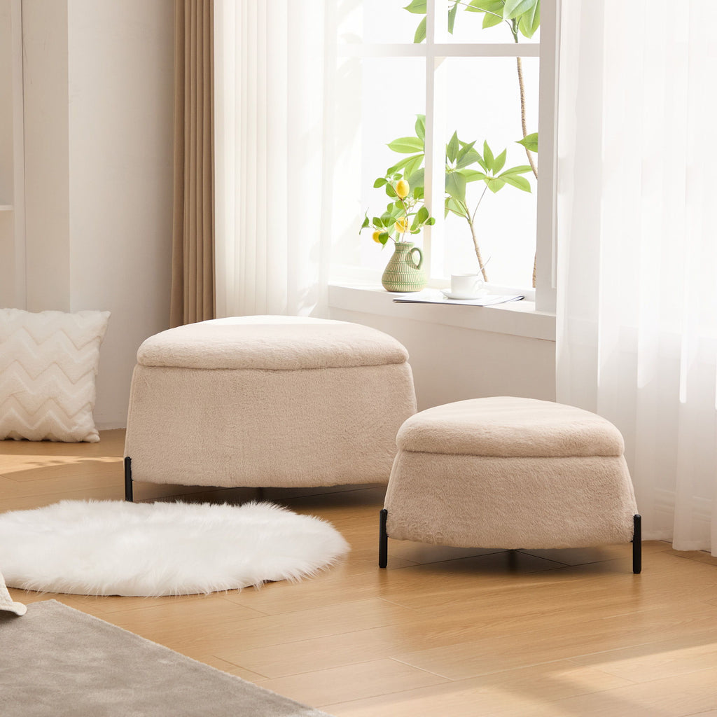 Upholstered Storage Ottoman Set With Reversible Lid