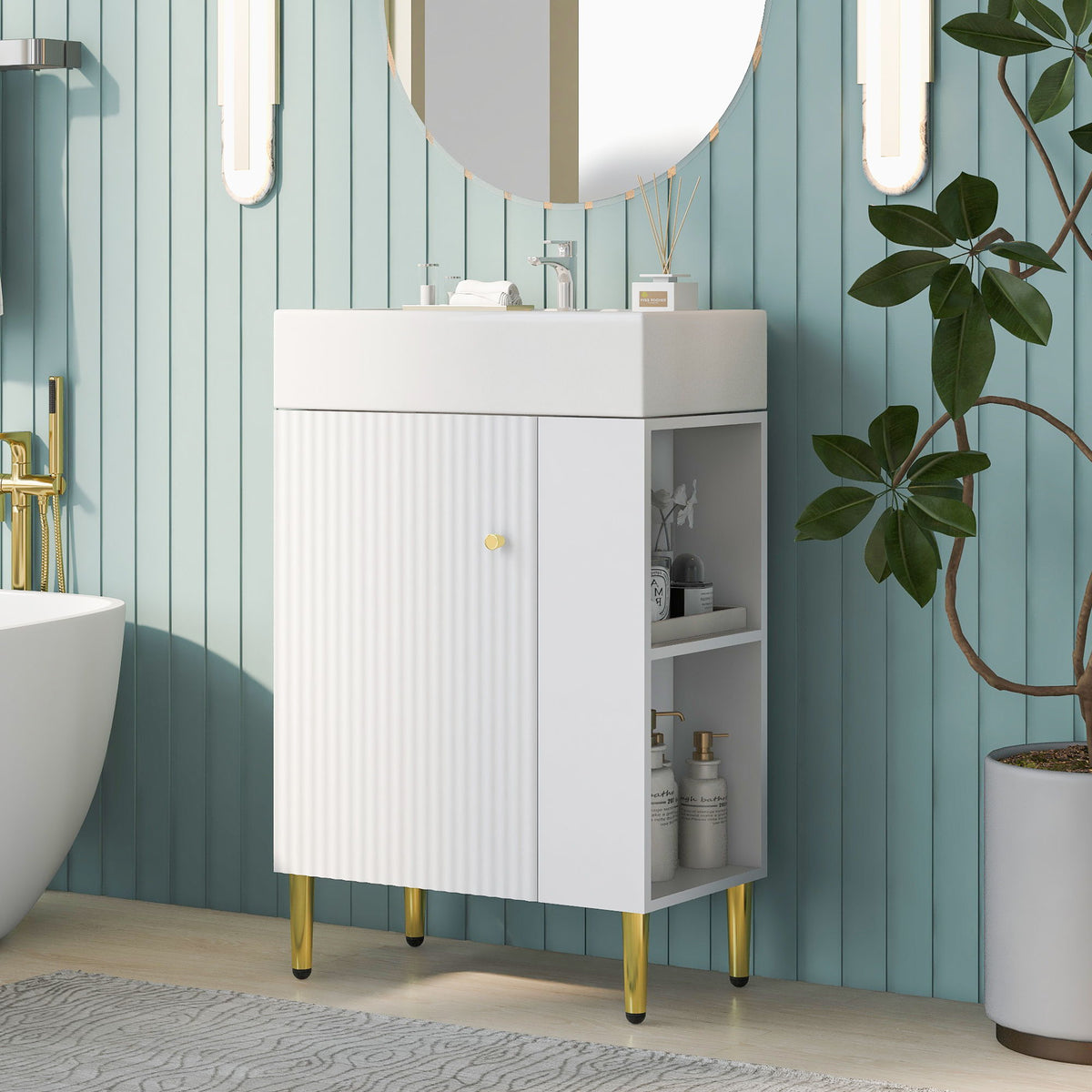 Bathroom Vanity, Combo Cabinet, Bathroom Storage Cabinet, Single Ceramic Sink