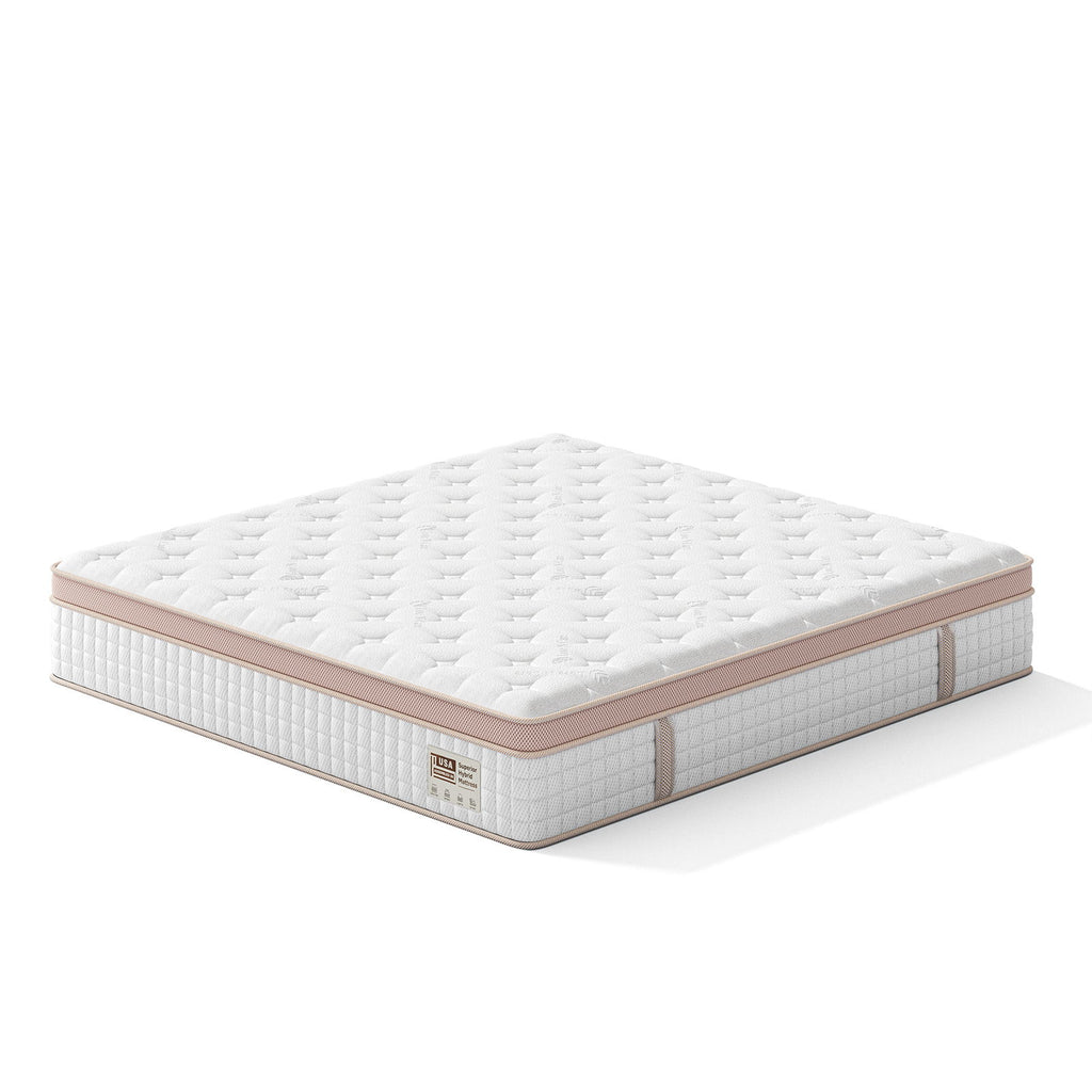 12" Firm Hybrid Mattress, Gel Memory Foam & Pocket Springs, Pressure Relief, Motion Isolation, Ergonomic Bed - White - King