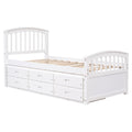 Twin Size Platform Storage Bed Solid Wood Bed With 6 Drawers - White
