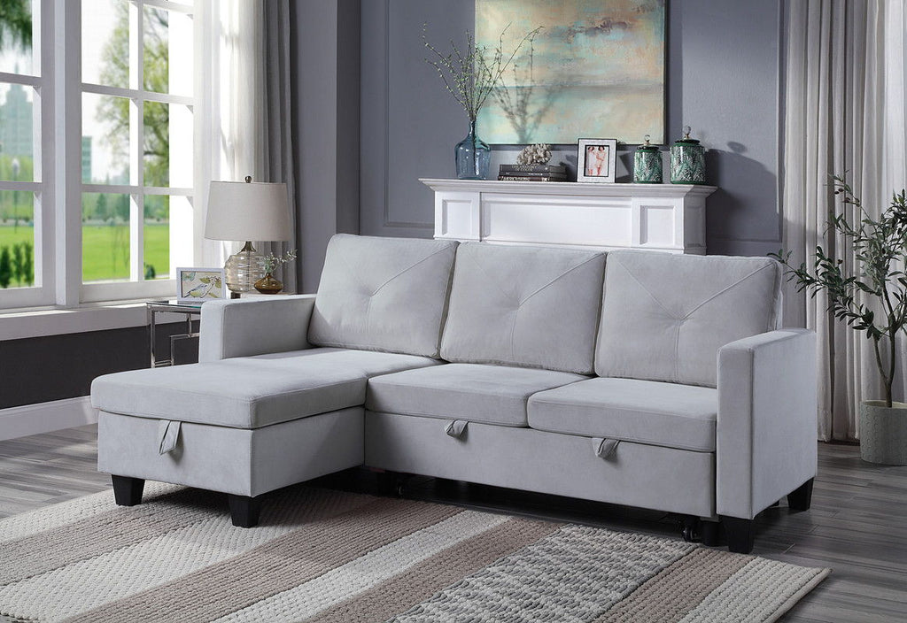 Nova - Reversible Sleeper Sectional Sofa With Storage Chaise - Light Gray