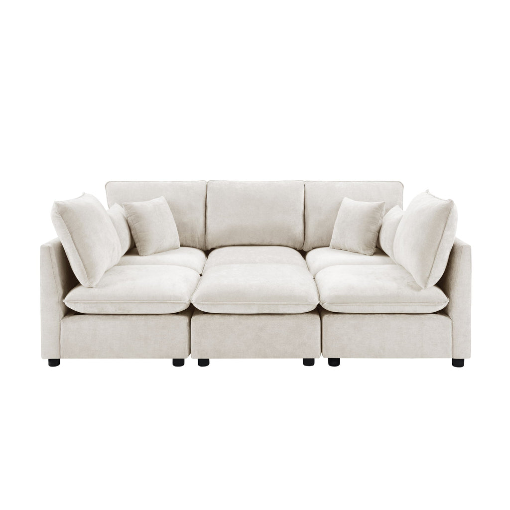 Sectional Modular Sofa, U-Shaped With Movable Ottoman, Storage Armrests And USB Ports - Beige