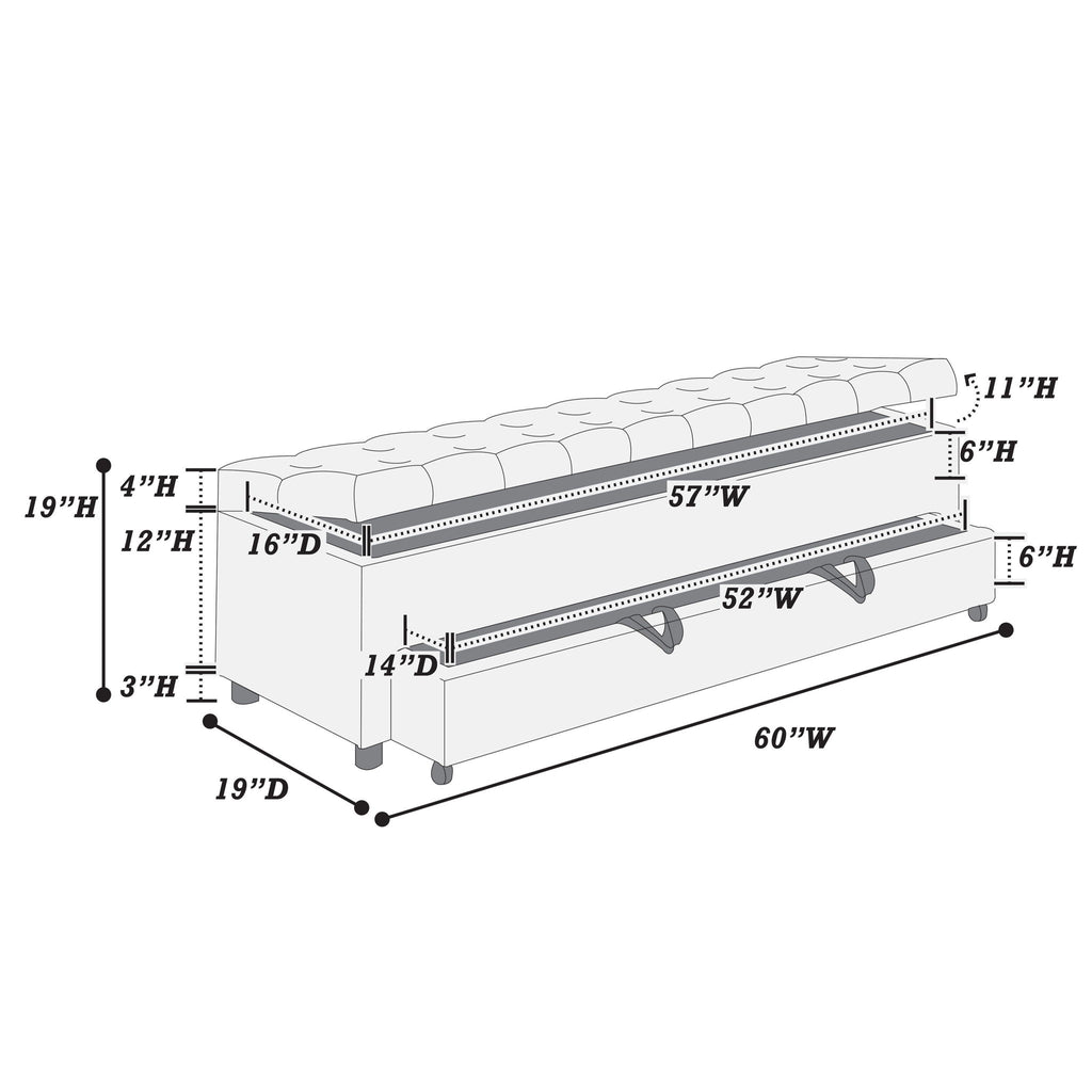 Storage Ottoman With Tufted Seat And Underseat Drawer