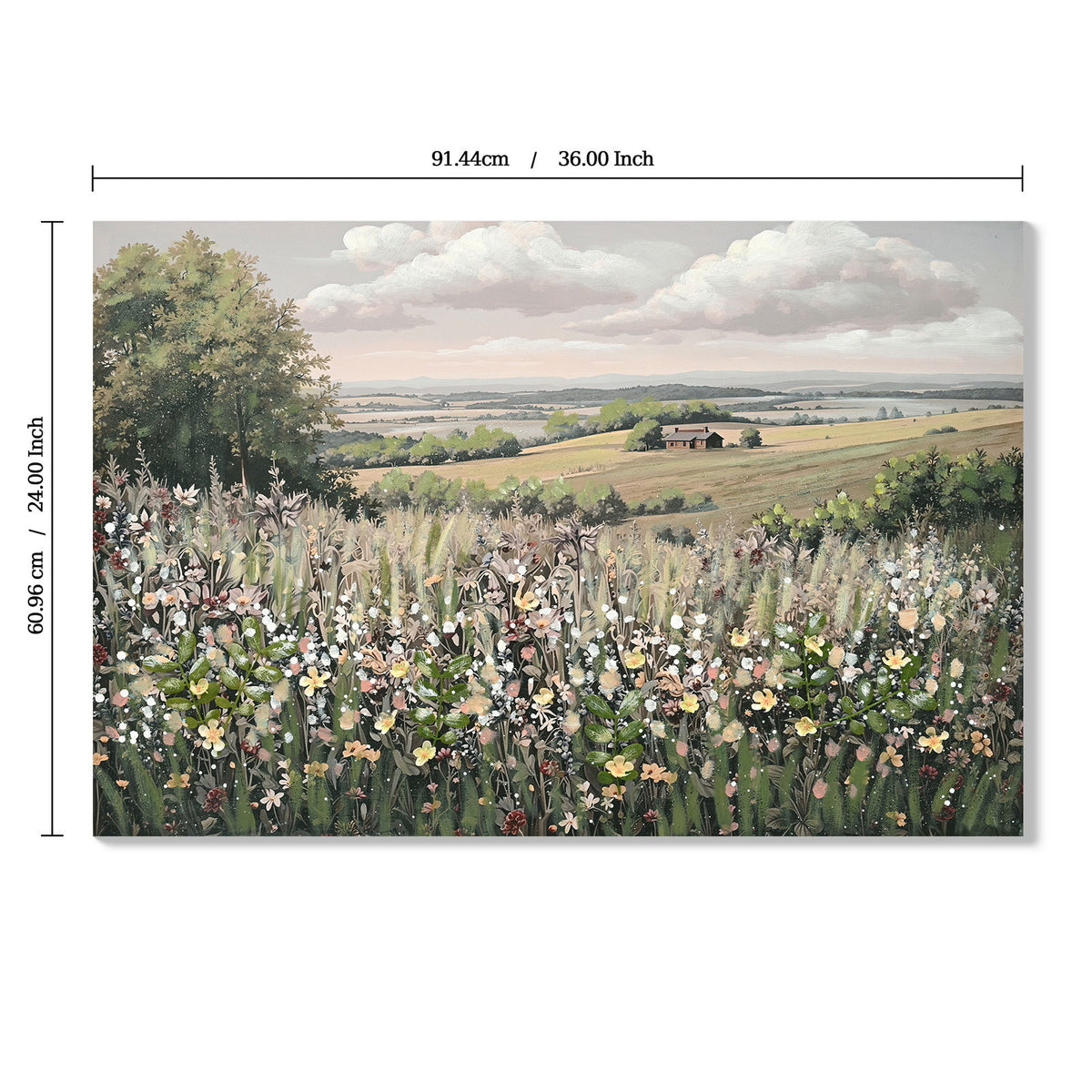 Framed Canvas Wall Art Vintage Decor, Landscape Wall Art - Green / Ivory