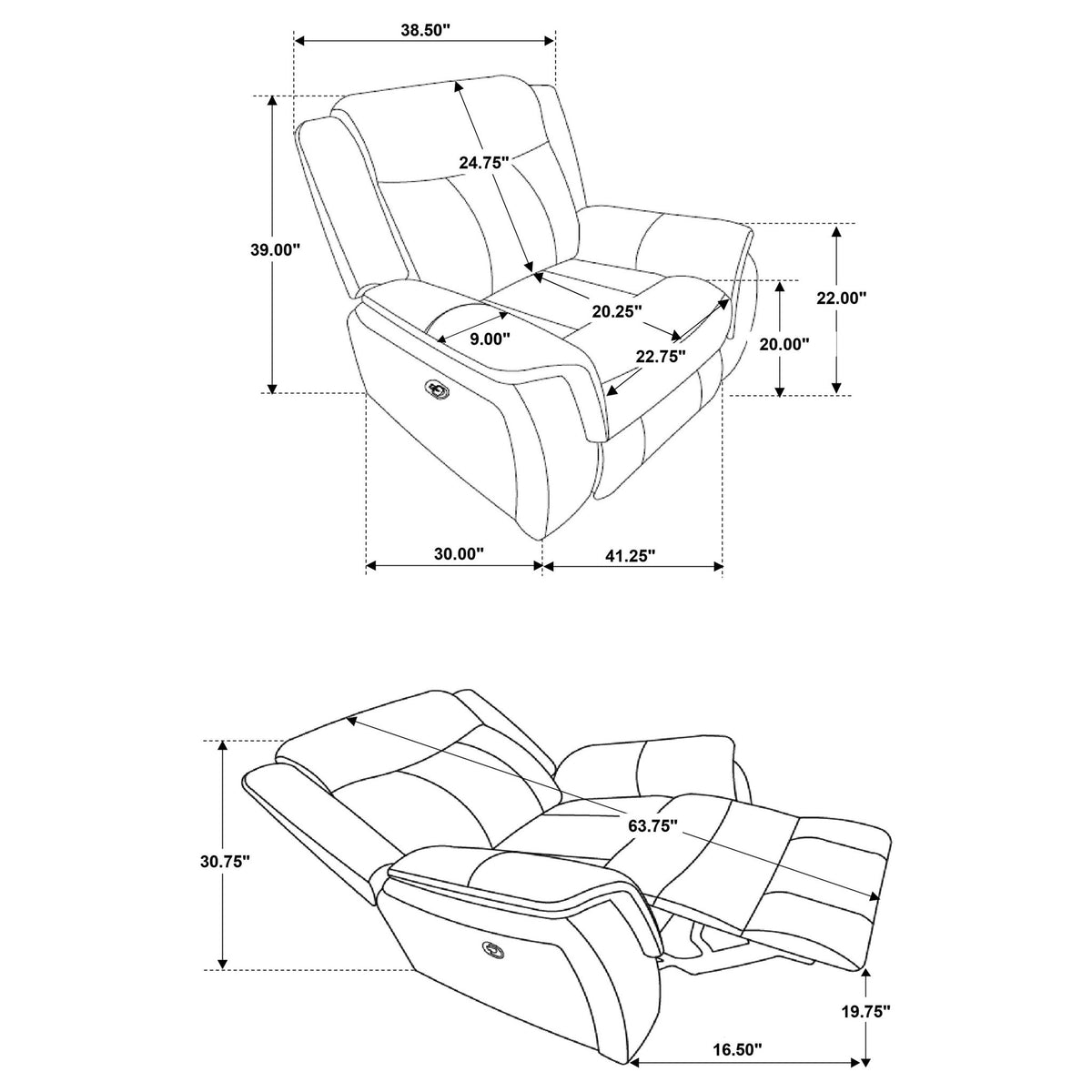 Franklin - Upholstered Padded Arm Glider Recliner - Charcoal