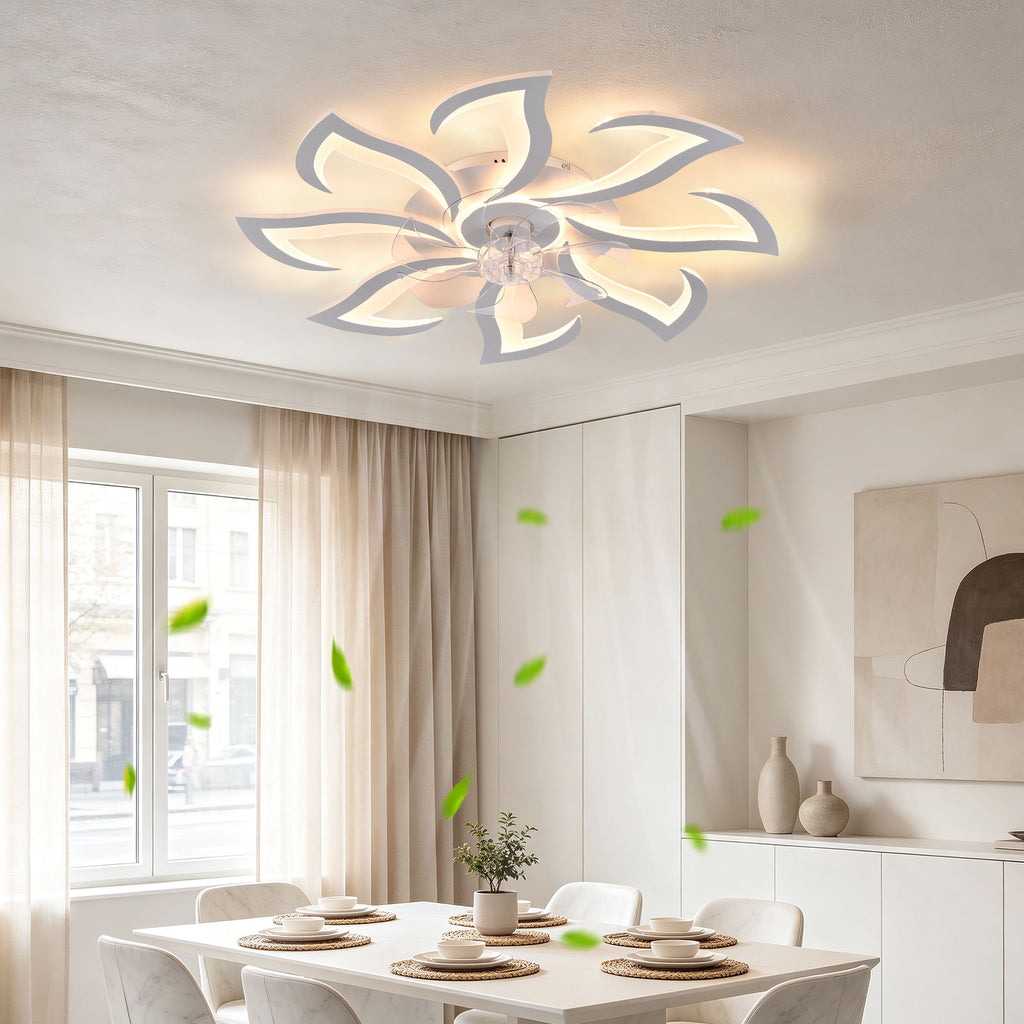 Flower Ceiling Fan With Remote Controlled LED Light, Flush Mount DC Motor Fan
