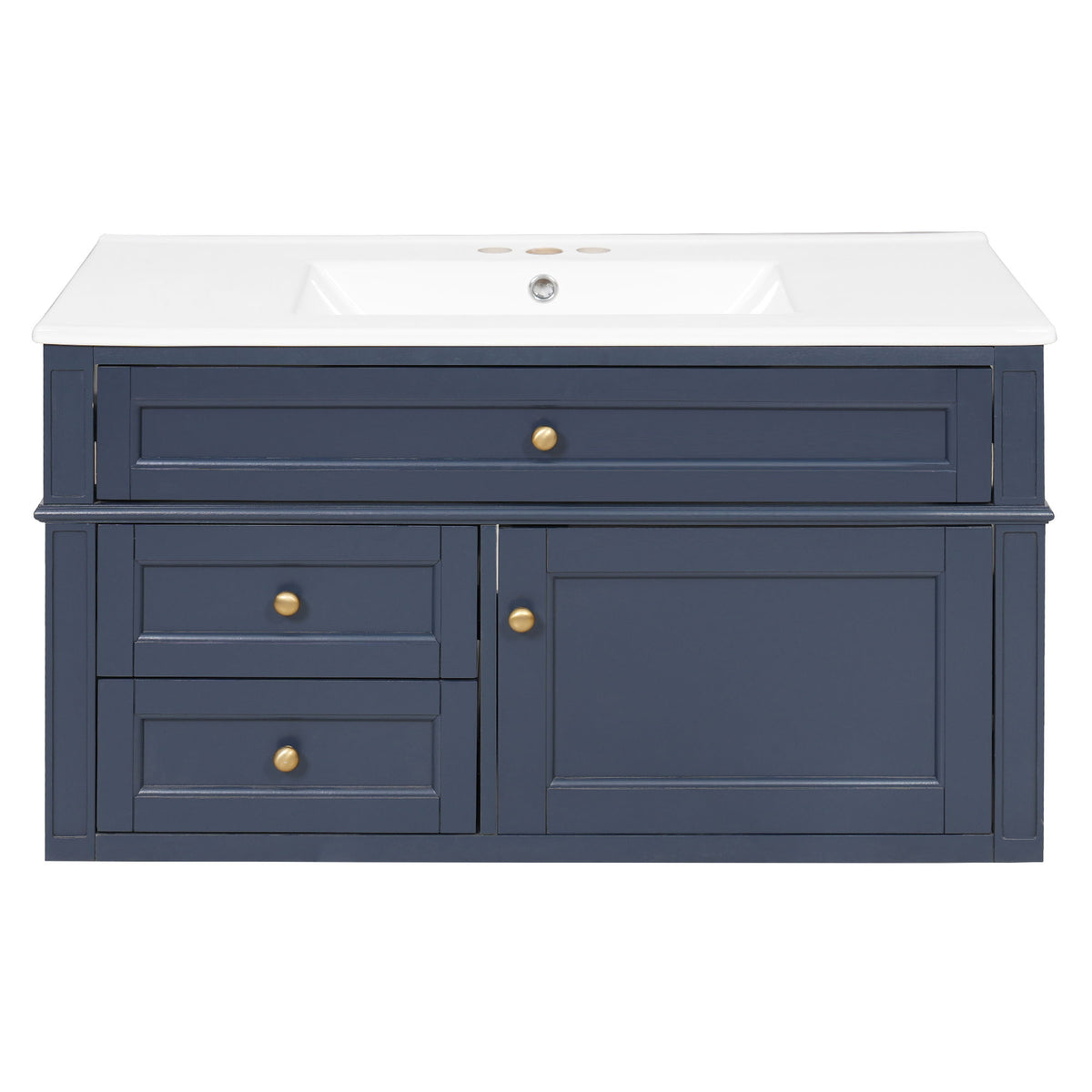 Modern Wall Mounted Floating Cabinet With Double Drawer And Sink