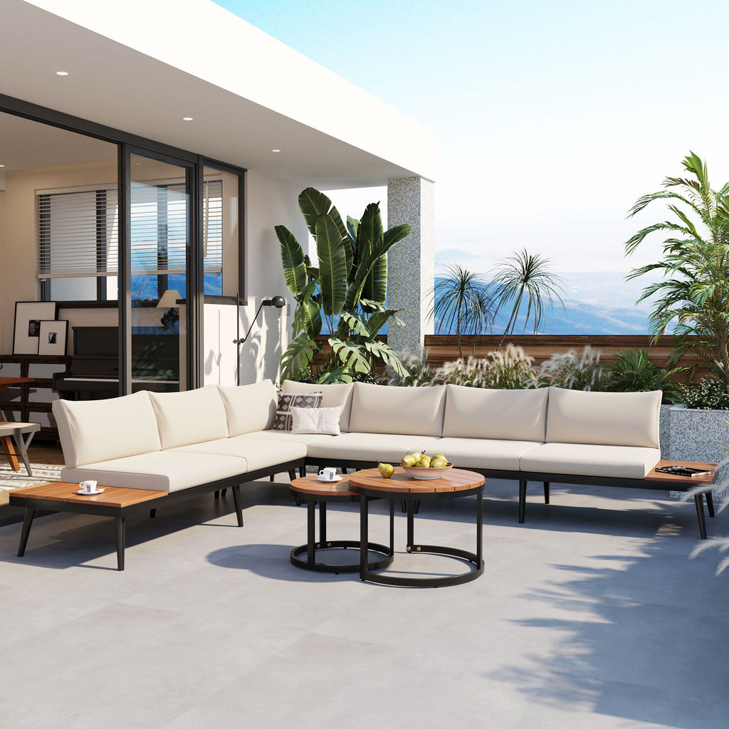 Modern Outdoor Sectional Sofa Set With Nesting Coffee Tables