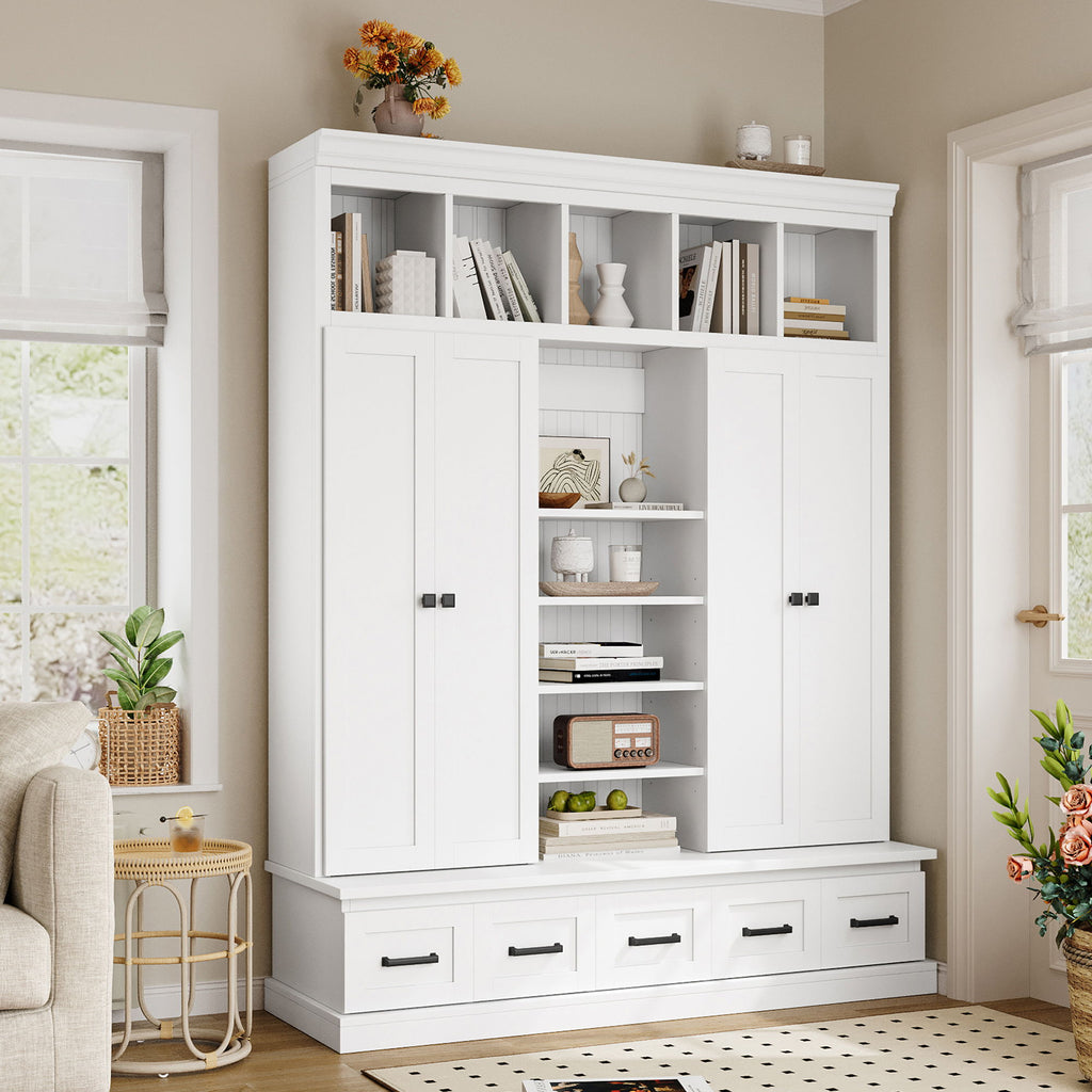 Hall Tree & Bench And 5 Storage Cubbies