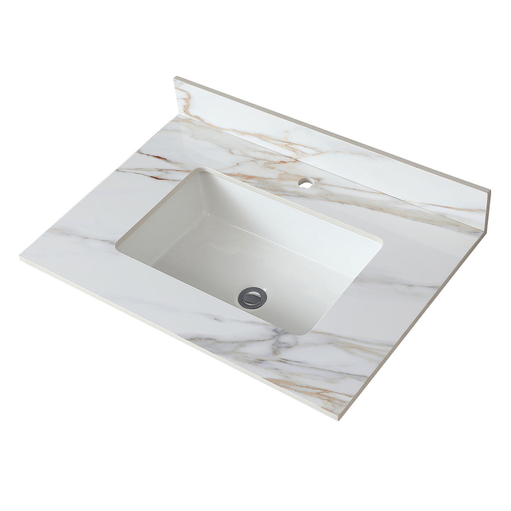 Elegant Vanity Top With Undermount Sink And Backsplash, Sintered Stone