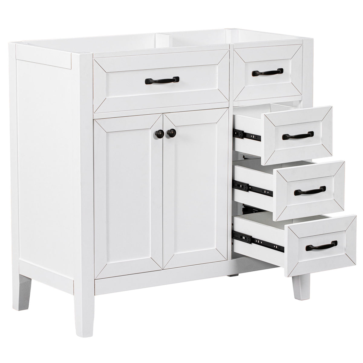 Modern Bathroom Vanity Base Only, 2 Doors And 3 Drawers