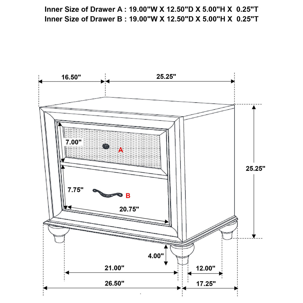Barzini - 2 Drawer Nightstand Storage - White