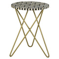 Top Accent Table With Mosaic Design, Circular Tabletop - Gold