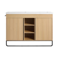 48" Freestanding Bathroom Vanity With Double Sink, 2 Soft Close Doors & 3 Open Shelves - Oak