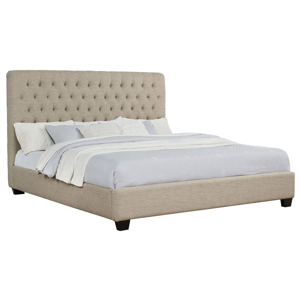 Copper - Eastern King Panel Bed With Tufted Design - Oatmeal