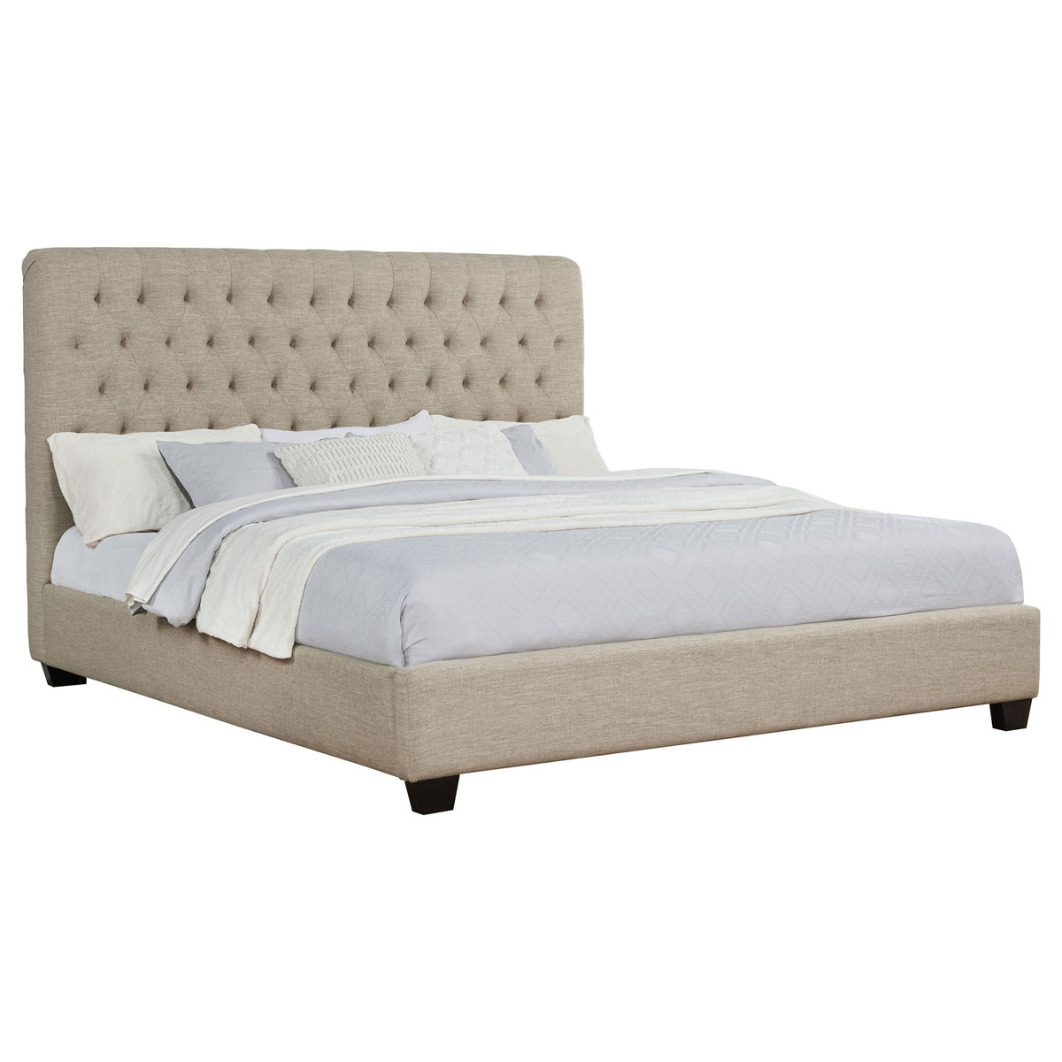 Copper - Eastern King Panel Bed With Tufted Design - Oatmeal