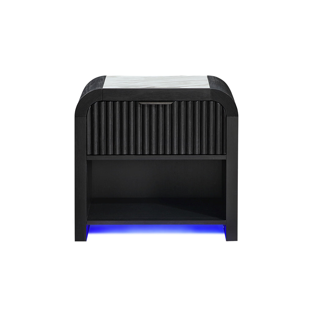 Beverly - Nightstand With Speakers, Rounded Sides - Black White
