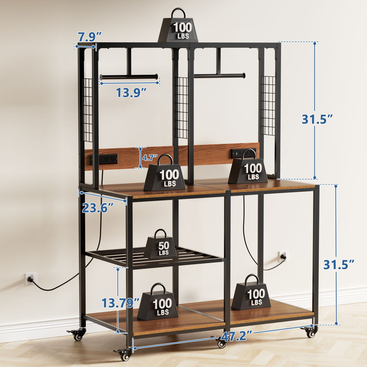 Double 3D Printer Stand With Filament Storage, T-Type Filament Holder, Lockable Wheel, Mobile Or Fixed Printer Rack For Home - Black