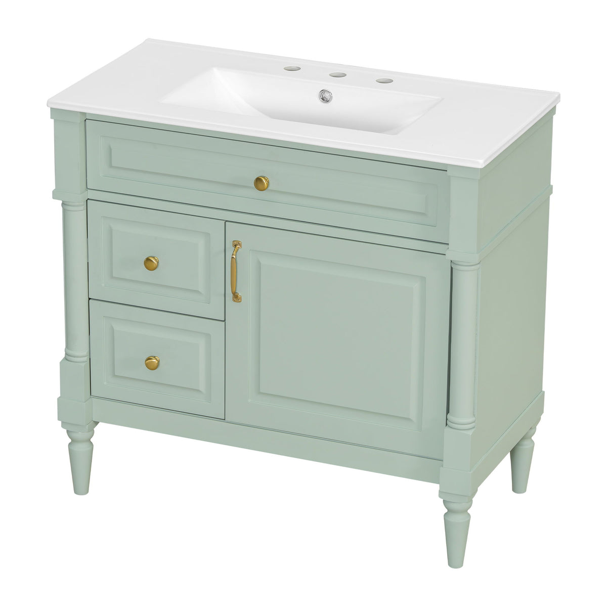 Freestanding Bathroom Vanity With Sink, Adjustable Shelf, Flip Drawer