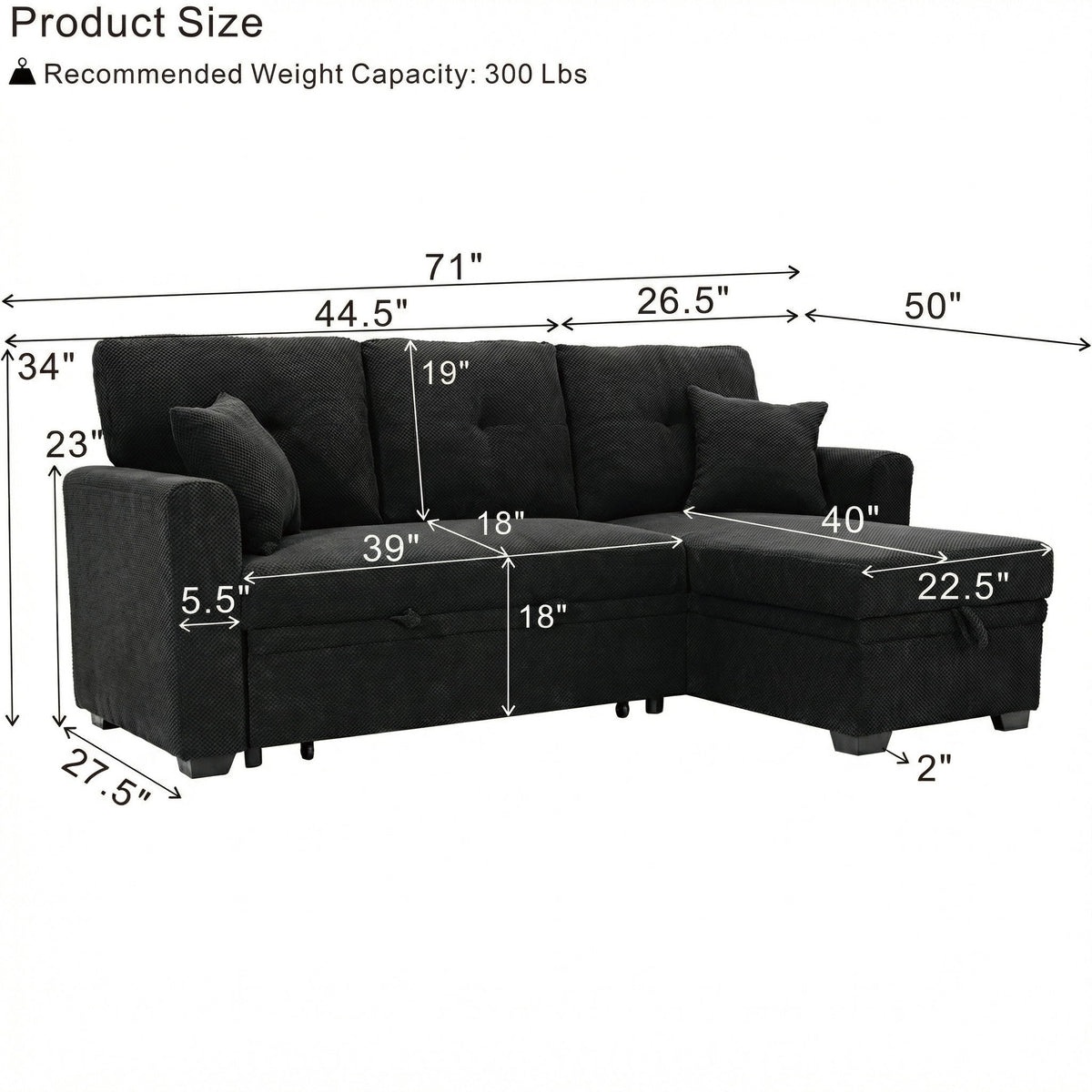 Sleeper Sectional With Pull Out Bed, Reversible Chaise