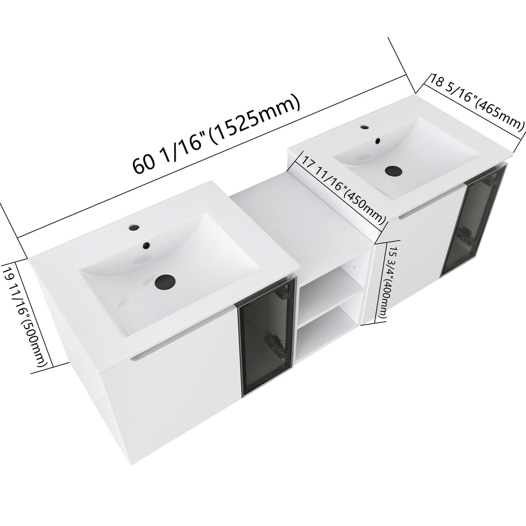 Wall Mounted Bathroom Vanity With Sink, Soft Close Doors, Cabinet & Half Door