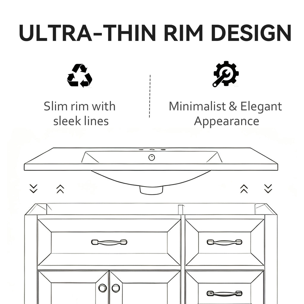 Basin Sink With 2" Thick Rim, Triple Faucet Holes, Sink Only