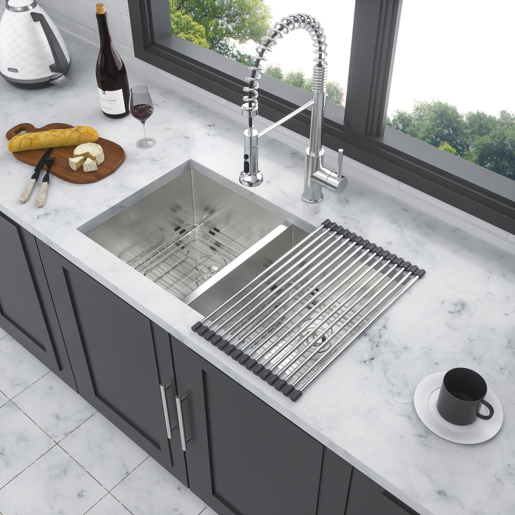 16 Gauge Undermount Double Bowl Kitchen Sink With 9" Deep Bowls - Brushed Nickel