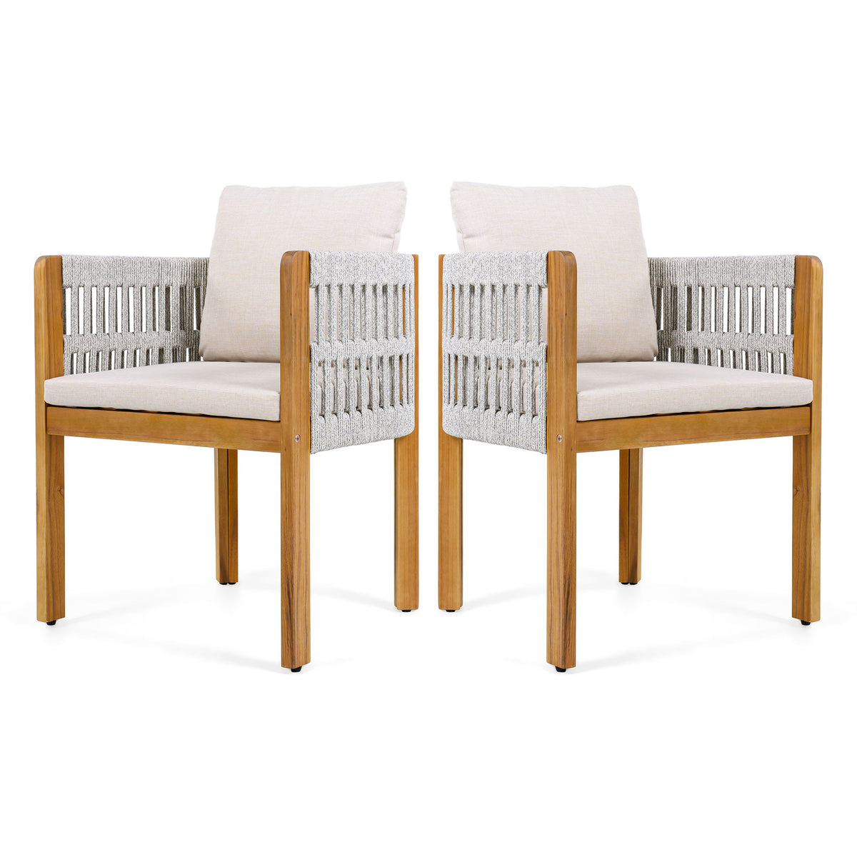 Outdoor Dining Chairs With Mix Rope Handles (Set of 2)
