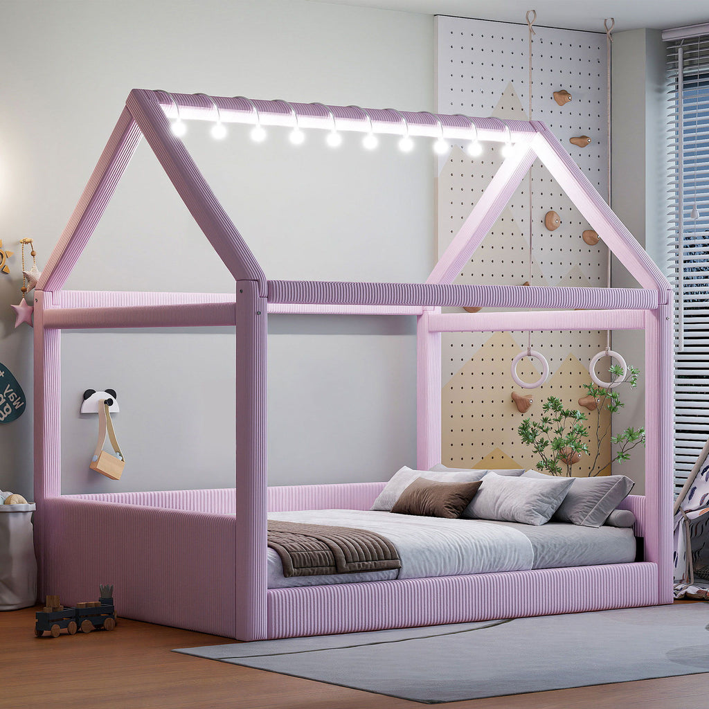 Upholstered House Style Daybed With LED Light Strips