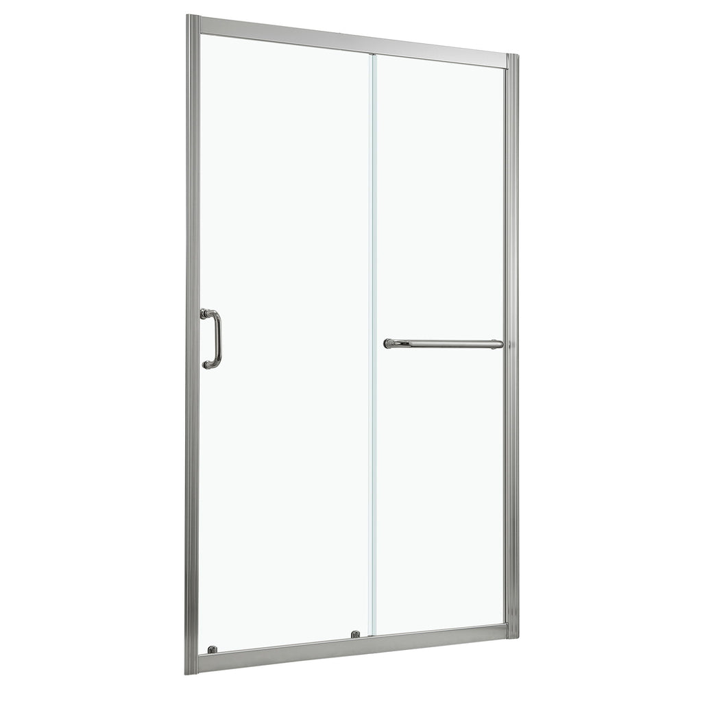 Single Sliding Bypass Shower Enclosure With Tempered Glass And - Brushed Silver