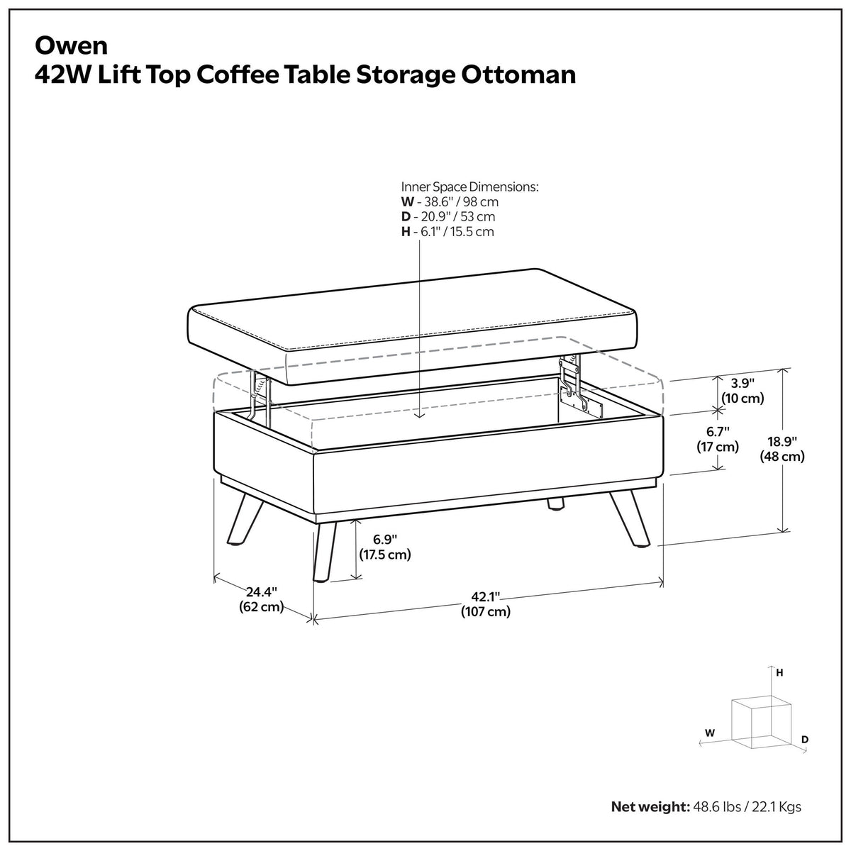 Owen - Multifunctional Square Coffee Table Storage Ottoman