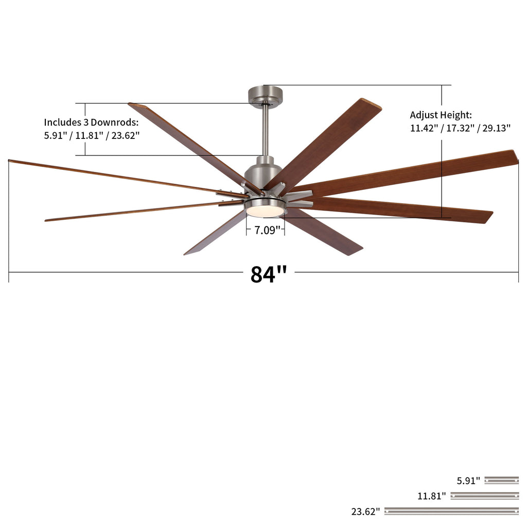 Oversized Large Ceiling Fan With Dimmable LED Light, 8 Blades, Remote Control