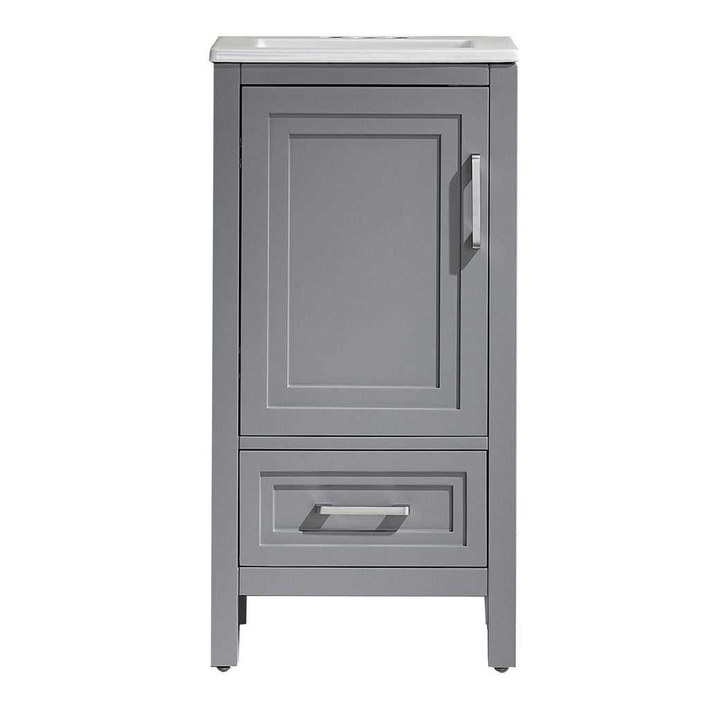 Fully Assembled 18'' Freestanding Single Bathroom Vanity With Ceramic Top - Gray