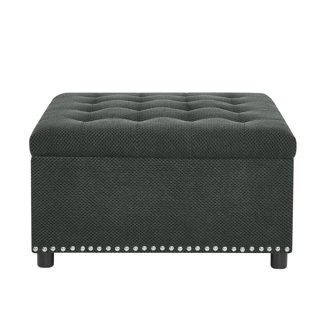 Square Tufted Storage Ottoman With Nailhead Trim
