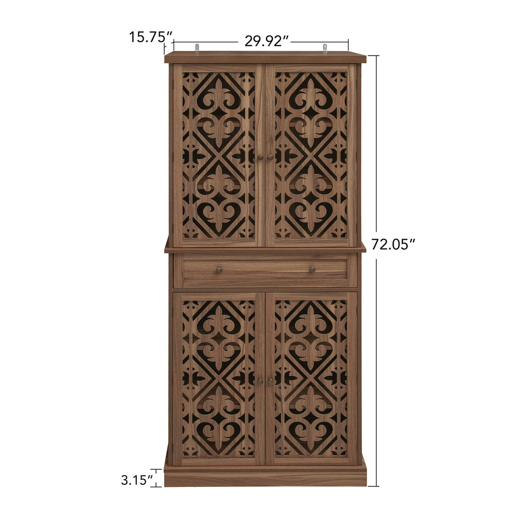 4 Door Cabinet With 1 Drawer, With 4 Adjustable Inner Shelves, Storage Cabinet