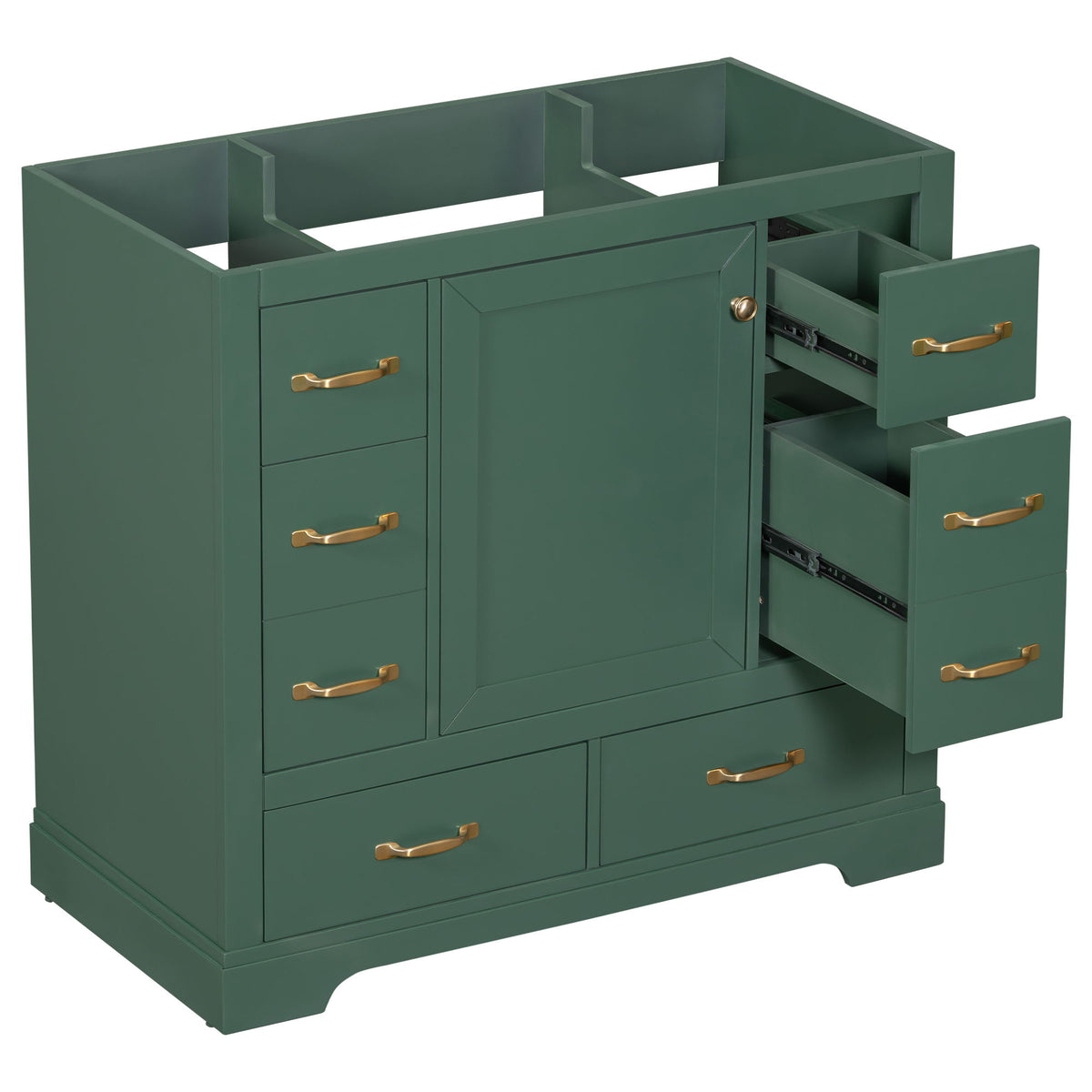Modern Bathroom Vanity Base Only, 6 Drawer Storage With Adjustable Shelf