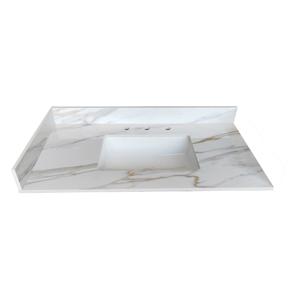 Sintered Stone Bathroom Vanity Top With 4" Backsplash And 22" Sidesplash - Carrara White